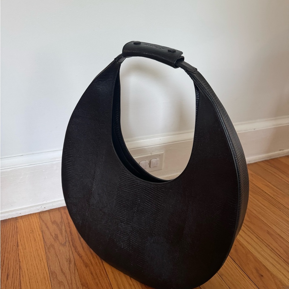 STAUD Black Large Croc Half Moon Bag RARE SOLD OUT